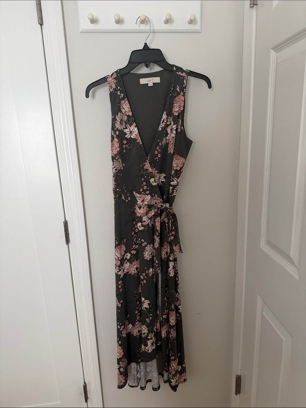 LOFT Black Wrap Dress with Pink Floral Pattern
